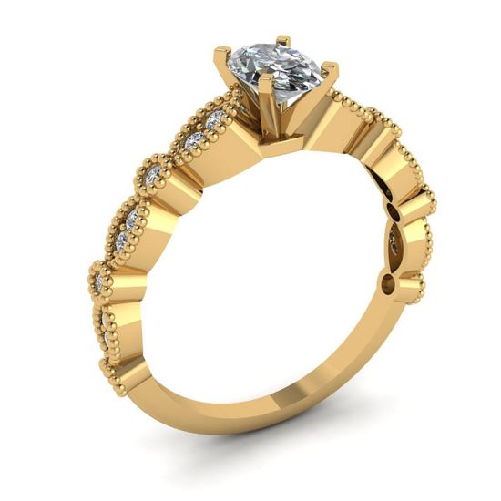 Ovaler Ring im romantischen Stil mit Diamanten aus Gelbgold,  Bild vergrößern 4