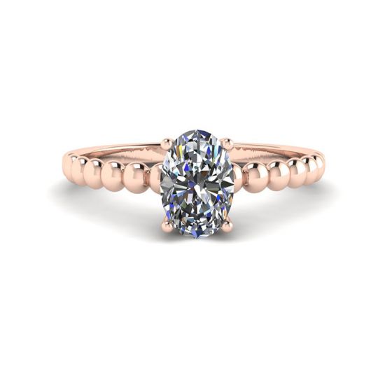 Ring aus 18-karätigem Roségold mit ovalem Diamant und Perlen, Bild vergrößern 1
