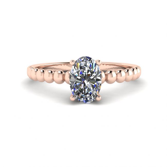 Ring aus 18-karätigem Roségold mit ovalem Diamant und Perlen