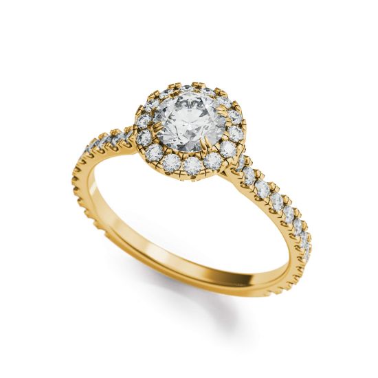 Halo-Ring mit rundem Diamant aus 18 Karat Gelbgold, More Image 0