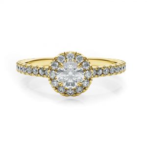 Halo-Ring mit rundem Diamant aus 18 Karat Gelbgold