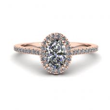 Halo-Diamant-Ring im Ovalschliff aus 18 Karat Roségold