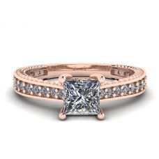 Ring mit Prinzessinnendiamant im orientalischen Stil und Pavé-Fassung aus 18-karätigem Roségold