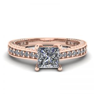 Ring mit Prinzessinnendiamant im orientalischen Stil und Pavé-Fassung aus 18-karätigem Roségold