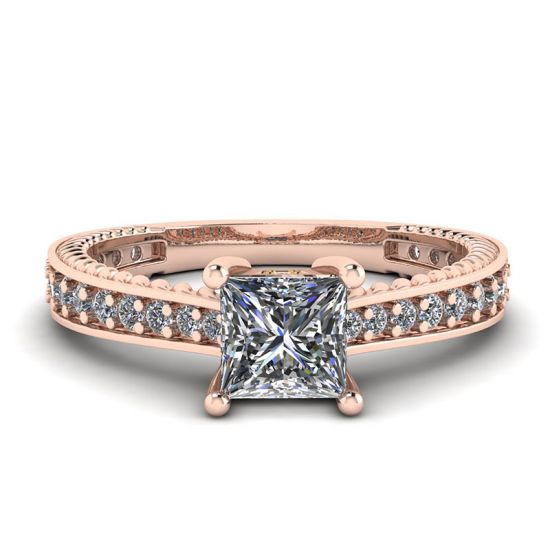 Ring mit Prinzessinnendiamant im orientalischen Stil und Pavé-Fassung aus 18-karätigem Roségold, Bild vergrößern 1