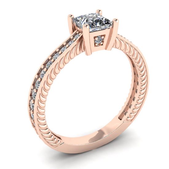 Ring mit Prinzessinnendiamant im orientalischen Stil und Pavé-Fassung aus 18-karätigem Roségold,  Bild vergrößern 4
