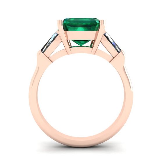 3-Karat-Smaragdring mit seitlichen Diamanten in Baguette-Roségold, More Image 0