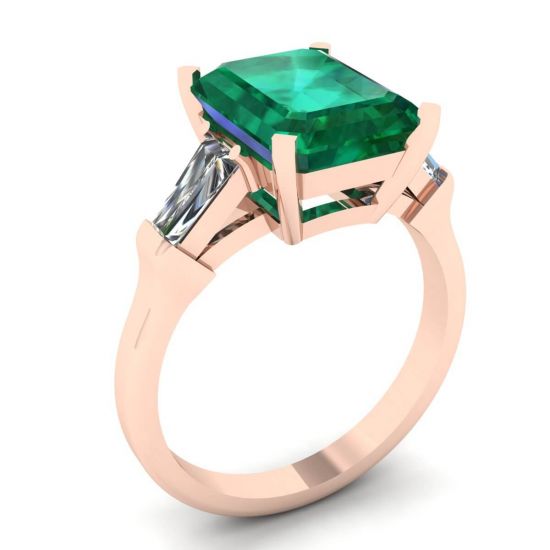3-Karat-Smaragdring mit seitlichen Diamanten in Baguette-Roségold,  Bild vergrößern 4
