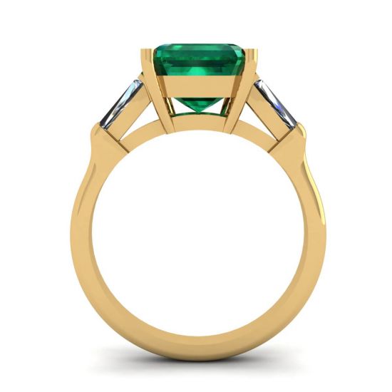 3 Karat Smaragd-Ring mit seitlichen Diamanten im Baguette-Gelbgold,  Bild vergrößern 2