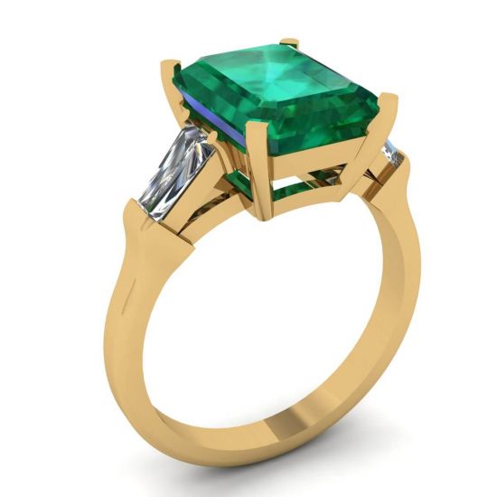 3 Karat Smaragd-Ring mit seitlichen Diamanten im Baguette-Gelbgold,  Bild vergrößern 4