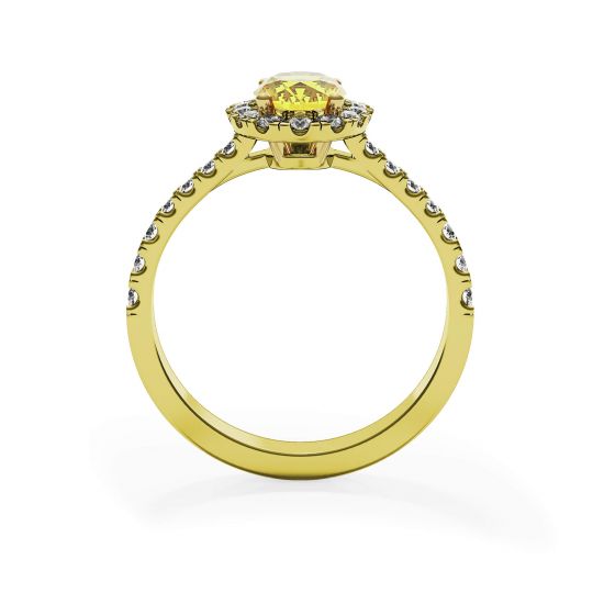 1,13 ct ovaler gelber Diamantring mit Halo-Gelbgold, More Image 0