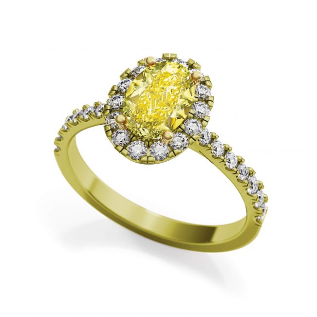 1,13 ct ovaler gelber Diamantring mit Halo-Gelbgold - Foto 2