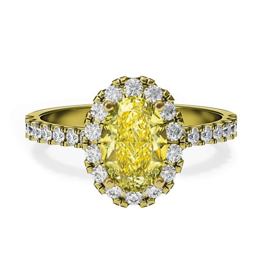 1,13 ct ovaler gelber Diamantring mit Halo-Gelbgold, Bild 1
