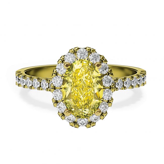 1,13 ct ovaler gelber Diamantring mit Halo-Gelbgold