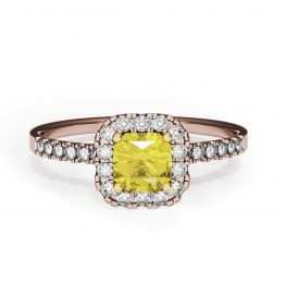 Kissenring mit 0,5 ct gelbem Diamant und Halo-Roségold