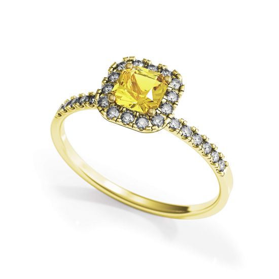 Kissenring mit 0,5 ct gelbem Diamant und Halo-Gelbgold,  Bild vergrößern 4