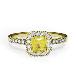 Kissenring mit 0,5 ct gelbem Diamant und Halo-Gelbgold