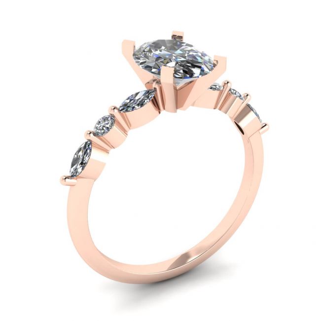 Ovaler Ring mit seitlichem Marquise-Diamant und runden Steinen aus Roségold - Foto 3