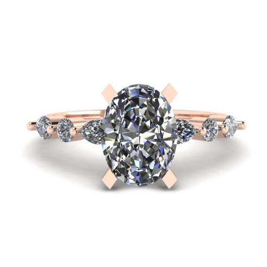 Ovaler Ring mit seitlichem Marquise-Diamant und runden Steinen aus Roségold, Bild 1