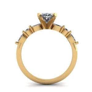 Ovaler Ring mit seitlichem Marquise-Diamant und runden Steinen aus Gelbgold - Foto 1