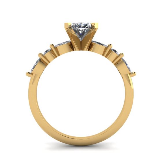 Ovaler Ring mit seitlichem Marquise-Diamant und runden Steinen aus Gelbgold,  Bild vergrößern 2