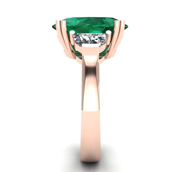 Ovaler Smaragd mit halbmondförmigen seitlichen Diamanten Ring aus Roségold,  Bild vergrößern 3