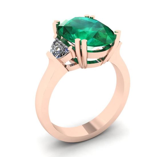 Ovaler Smaragd mit halbmondförmigen seitlichen Diamanten Ring aus Roségold,  Bild vergrößern 4