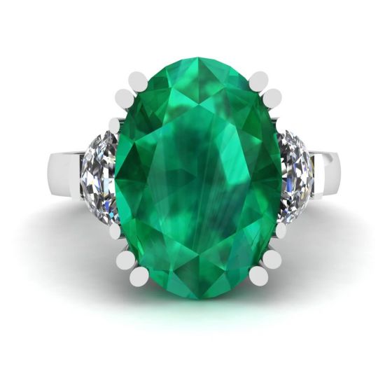 Ring mit ovalem Smaragd und halbmondförmigen Diamanten an der Seite, Bild 1