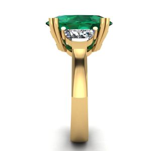 Ovaler Smaragd mit halbmondförmigen Diamanten an der Seite, Ring aus Gelbgold - Foto 2
