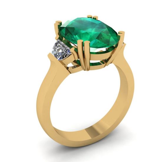 Ovaler Smaragd mit halbmondförmigen Diamanten an der Seite, Ring aus Gelbgold,  Bild vergrößern 4
