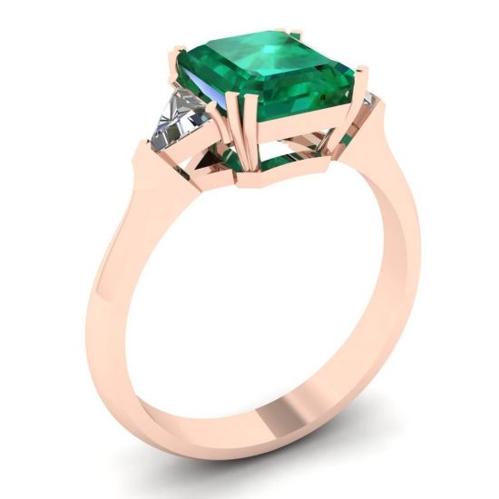 3 Karat Smaragdring mit dreieckigen seitlichen Diamanten in Roségold,  Bild vergrößern 4