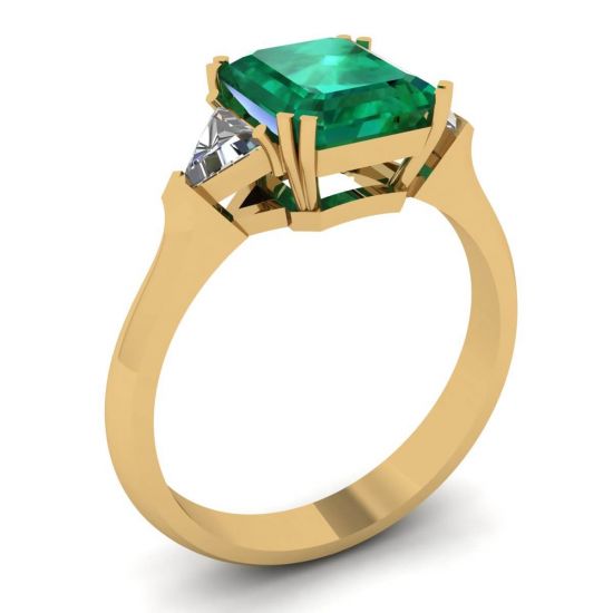 3-Karat-Smaragdring mit dreieckigen seitlichen Diamanten aus Gelbgold,  Bild vergrößern 4