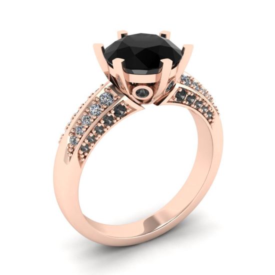 Schwarzer Diamant mit 6 Zinken und zweifarbigem Pavé-Ring aus Roségold,  Bild vergrößern 4