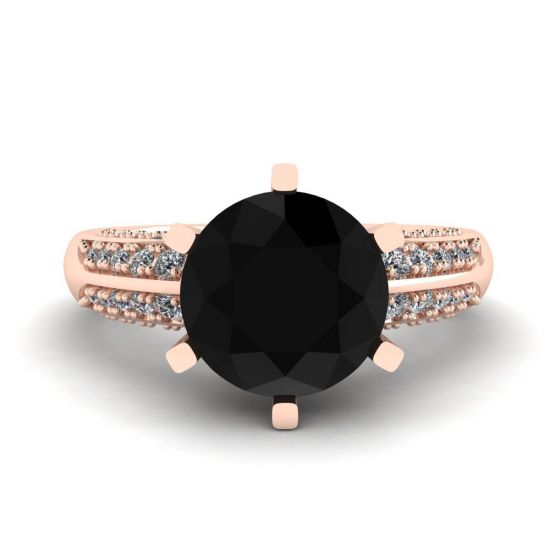 Schwarzer Diamant mit 6 Zinken und zweifarbigem Pavé-Ring aus Roségold, Bild vergrößern 1