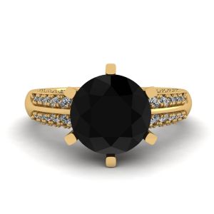 Schwarzer Diamant mit 6 Zinken und zweifarbigem Pavé-Ring aus Gelbgold