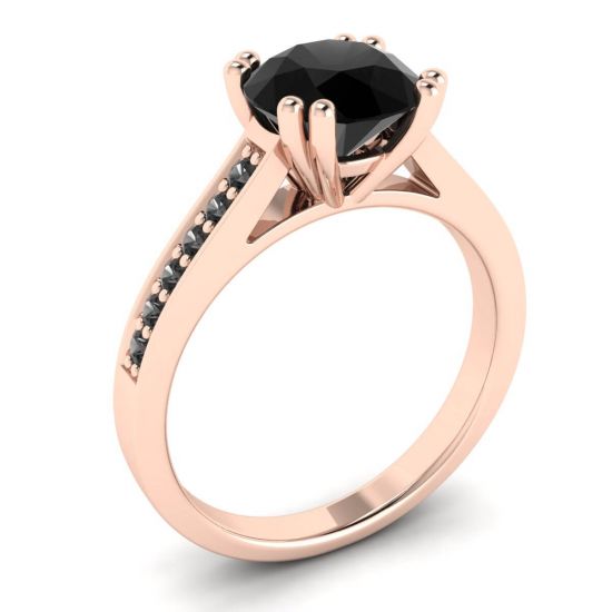 Ring aus 18-karätigem Roségold mit rundem schwarzem Diamant und schwarzer Pavé-Fassung,  Bild vergrößern 4