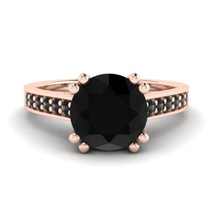 Ring aus 18-karätigem Roségold mit rundem schwarzem Diamant und schwarzer Pavé-Fassung