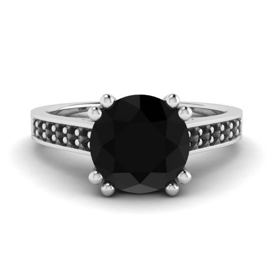 Runder schwarzer Diamant mit schwarzem Pavé-Ring aus 18-Weißgold, Bild vergrößern 1