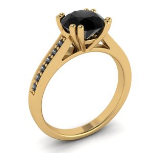 Ring aus 18-karätigem Gelbgold mit rundem schwarzem Diamant und schwarzer Pavé-Fassung - Foto 3
