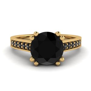 Ring aus 18-karätigem Gelbgold mit rundem schwarzem Diamant und schwarzer Pavé-Fassung