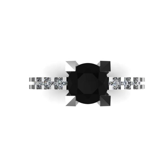 Runder schwarzer Diamantring mit seitlicher und versteckter Pavé-Fassung