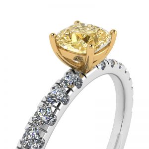Kissenförmiger gelber Diamant von 0,5 ct mit seitlichem Pavé-Ring - Foto 1