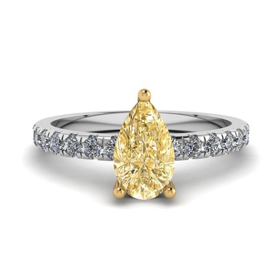 Birnengelber Diamant von 0,5 ct mit seitlichem Pavé-Ring, Bild vergrößern 1