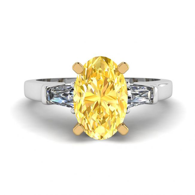 Ovaler gelber Diamant mit seitlich weißem Baguette-Ring
