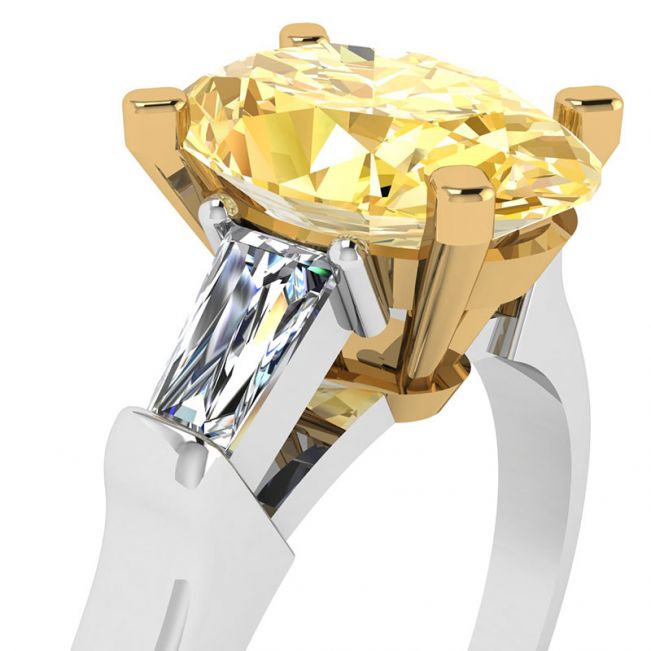 Ovaler gelber Diamant mit seitlich weißem Baguette-Ring - Foto 1