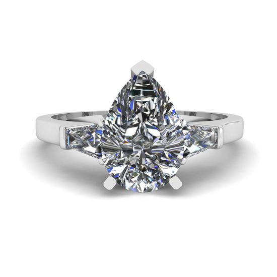 Ring mit Birnendiamant und seitlichem Baguetteschliff, Bild 1