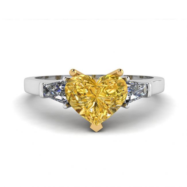 1 Karat herzförmiger gelber Diamant mit weißem Baguettering