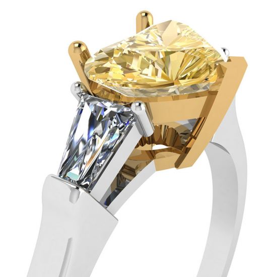1 Karat herzförmiger gelber Diamant mit weißem Baguettering, More Image 0