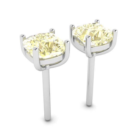 Kissenförmige Ohrstecker mit gelben Diamanten aus 18 Karat Weißgold,  Bild vergrößern 3