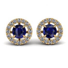 Saphir-Ohrstecker mit abnehmbarem Diamant-Halo aus Gelbgold
